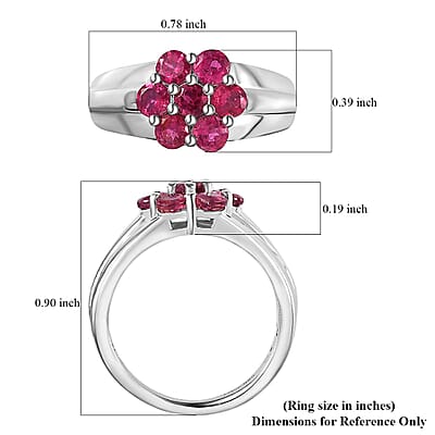 Ouro Fino Rubellite Floral Ring in Platinum Over Sterling Silver (Size 6.0) 1.25 ctw