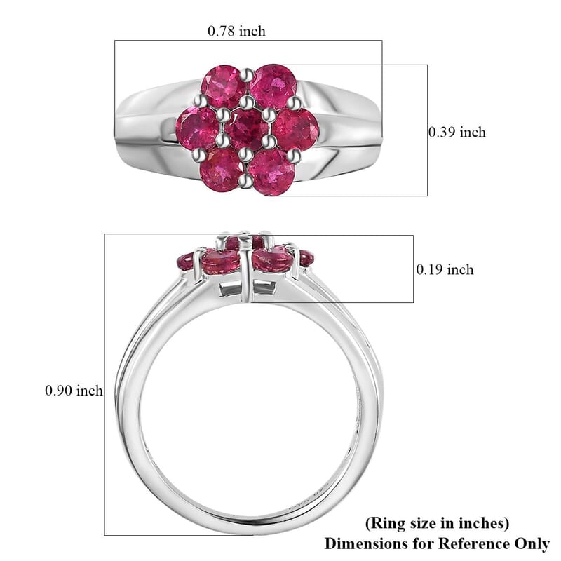 Ouro Fino Rubellite Floral Ring in Platinum Over Sterling Silver (Size 6.0) 1.25 ctw