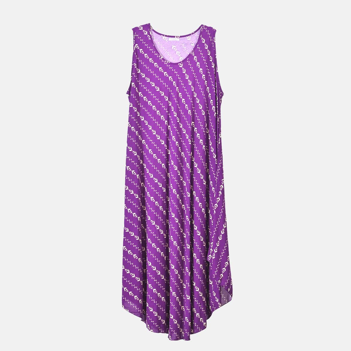 Tamsy Purple Vine A-Line Viscose Sleeveless Dress - One Size Plus image number 0