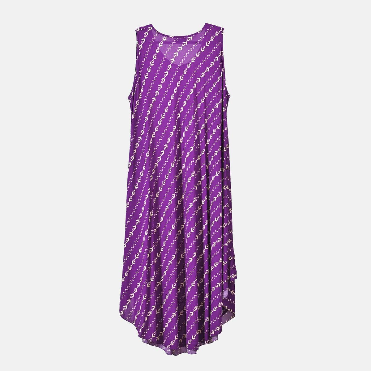 Tamsy Purple Vine A-Line Viscose Sleeveless Dress - One Size Plus image number 1