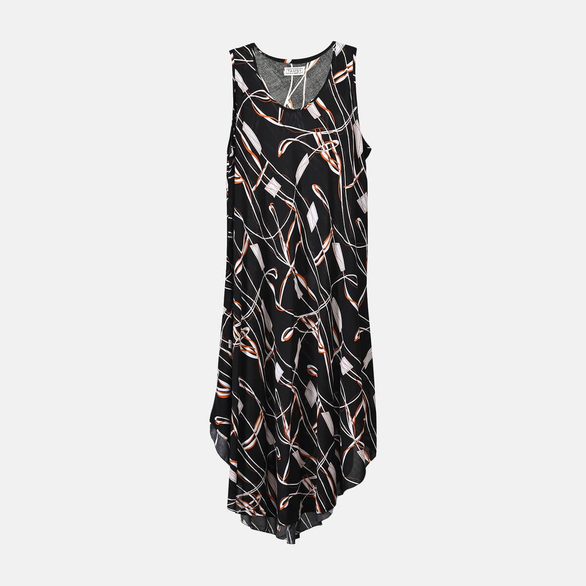 Tamsy Black Abstract A-Line Viscose Sleeveless Dress - One Size Plus image number 0