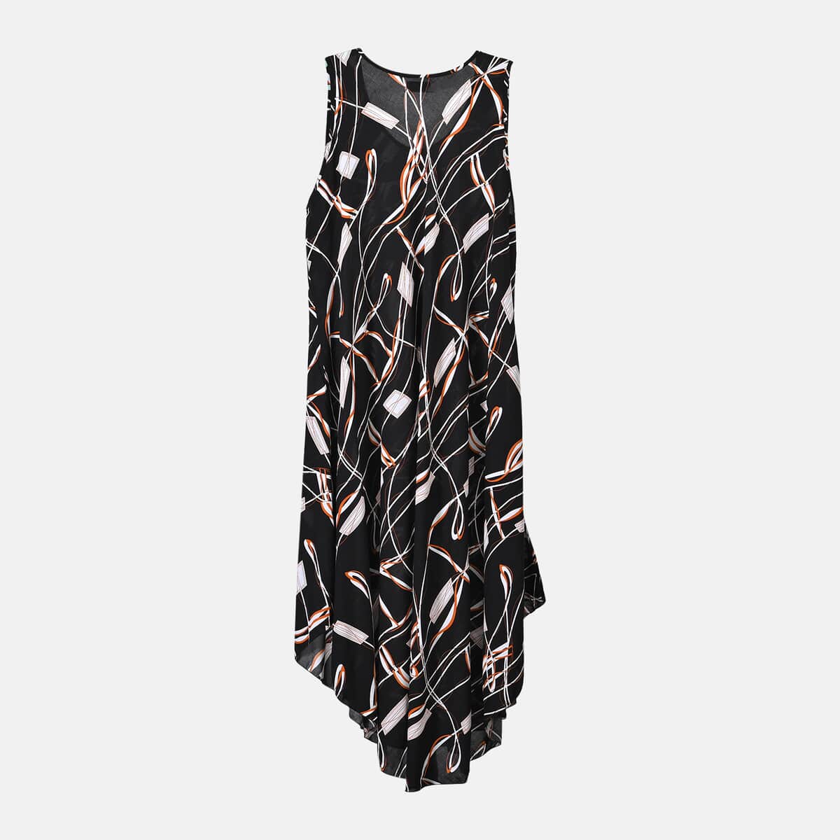 Tamsy Black Abstract A-Line Viscose Sleeveless Dress - One Size Plus image number 1