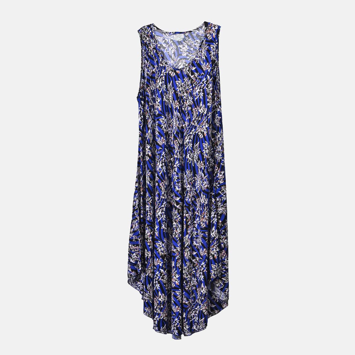 Tamsy Blue Floral A-Line Viscose Sleeveless Dress - One Size Plus image number 0