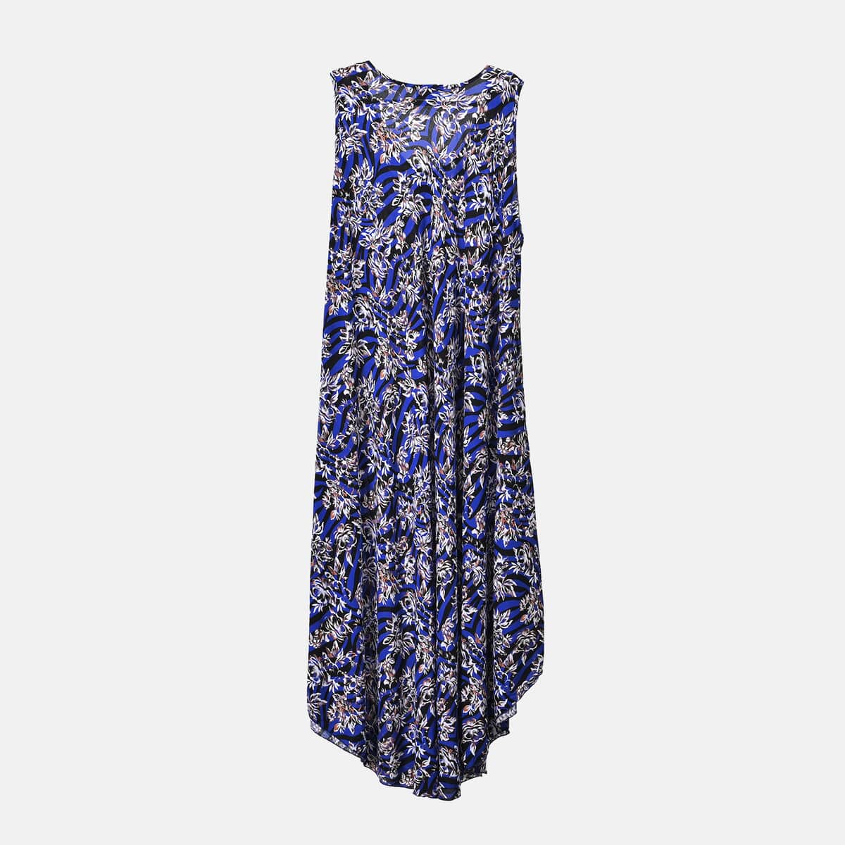 Tamsy Blue Floral A-Line Viscose Sleeveless Dress - One Size Plus image number 1