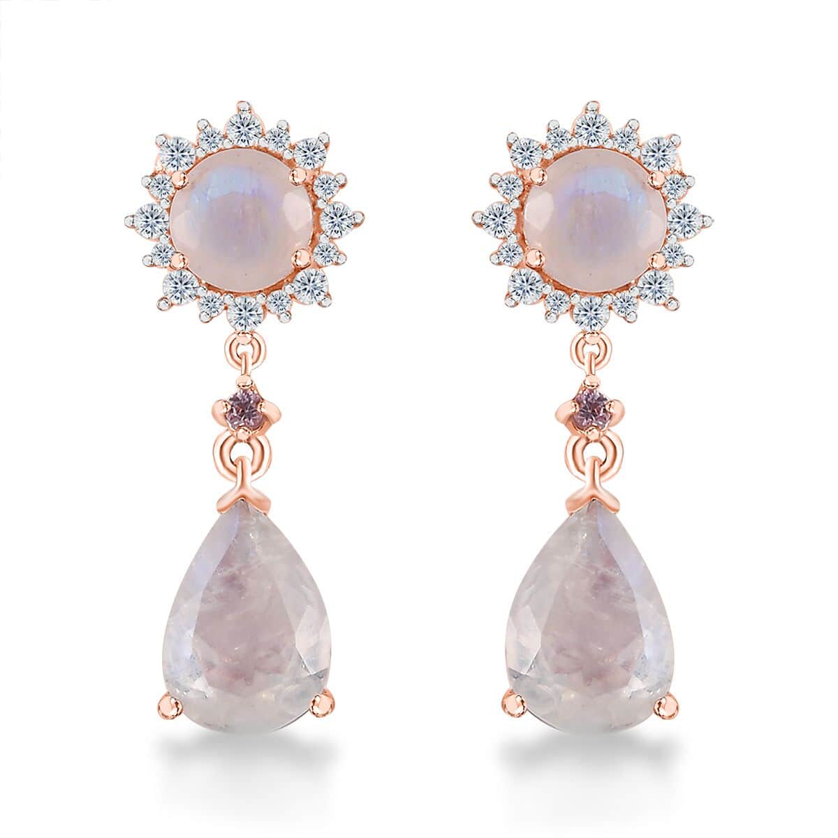 Premium Rainbow Moonstone and Multi Gemstone Drop Earrings in Vermeil Rose Gold Over Sterling Silver 5.30 ctw image number 0