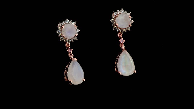 Premium Rainbow Moonstone and Multi Gemstone Drop Earrings in Vermeil Rose Gold Over Sterling Silver 5.30 ctw