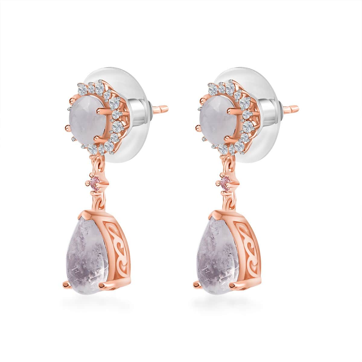 Premium Rainbow Moonstone and Multi Gemstone Drop Earrings in Vermeil Rose Gold Over Sterling Silver 5.30 ctw image number 4