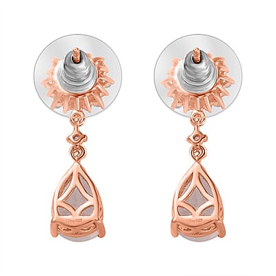 Premium Rainbow Moonstone and Multi Gemstone Drop Earrings in Vermeil Rose Gold Over Sterling Silver 5.30 ctw