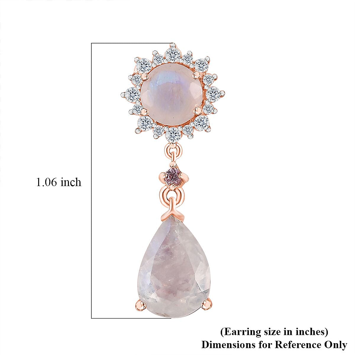 Premium Rainbow Moonstone and Multi Gemstone Drop Earrings in Vermeil Rose Gold Over Sterling Silver 5.30 ctw