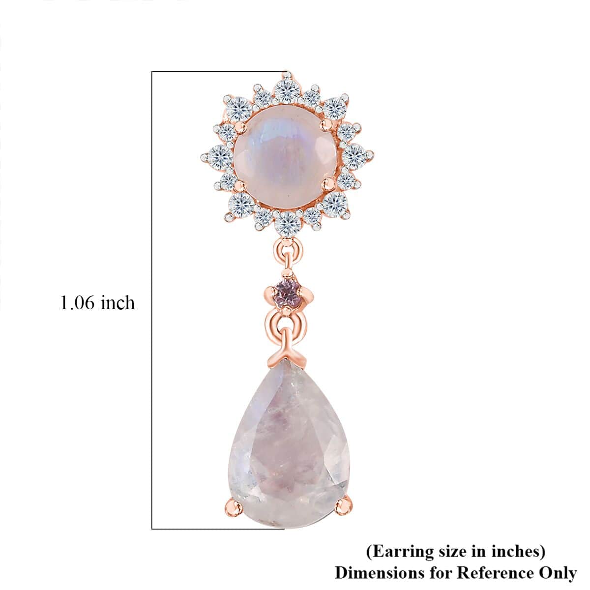 Premium Rainbow Moonstone and Multi Gemstone Drop Earrings in Vermeil Rose Gold Over Sterling Silver 5.30 ctw image number 6