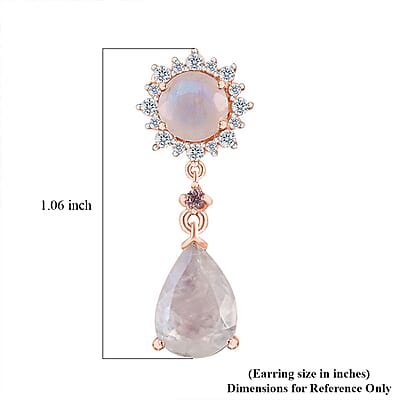 Premium Rainbow Moonstone and Multi Gemstone Drop Earrings in Vermeil Rose Gold Over Sterling Silver 5.30 ctw