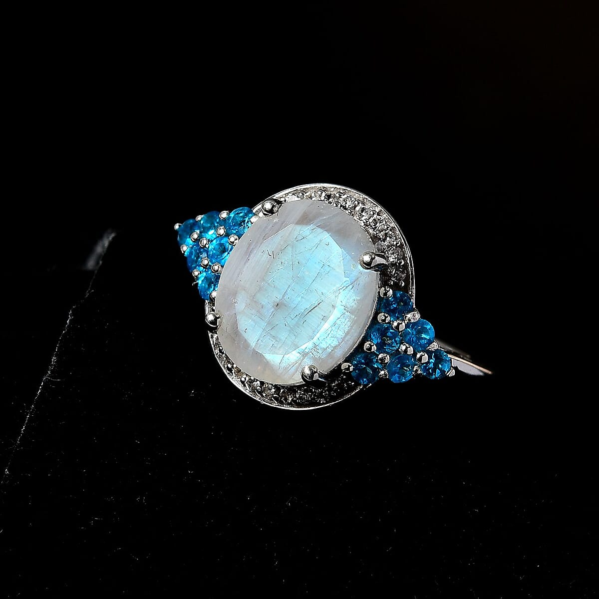 Premium Rainbow Moonstone, Multi Gemstone Ring in Platinum Over Sterling Silver (Size 10.0) 5.65 ctw image number 2