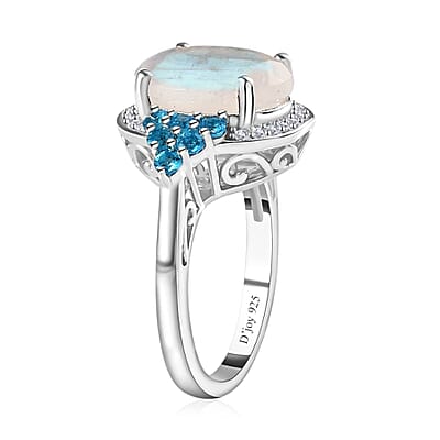 Premium Rainbow Moonstone and Multi Gemstone Ring in Platinum Over Sterling Silver (Size 10.0) 5.65 ctw