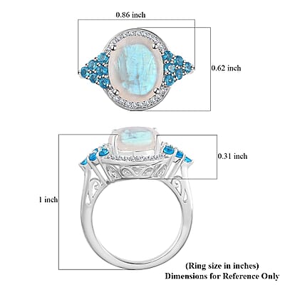 Premium Rainbow Moonstone and Multi Gemstone Ring in Platinum Over Sterling Silver (Size 10.0) 5.65 ctw
