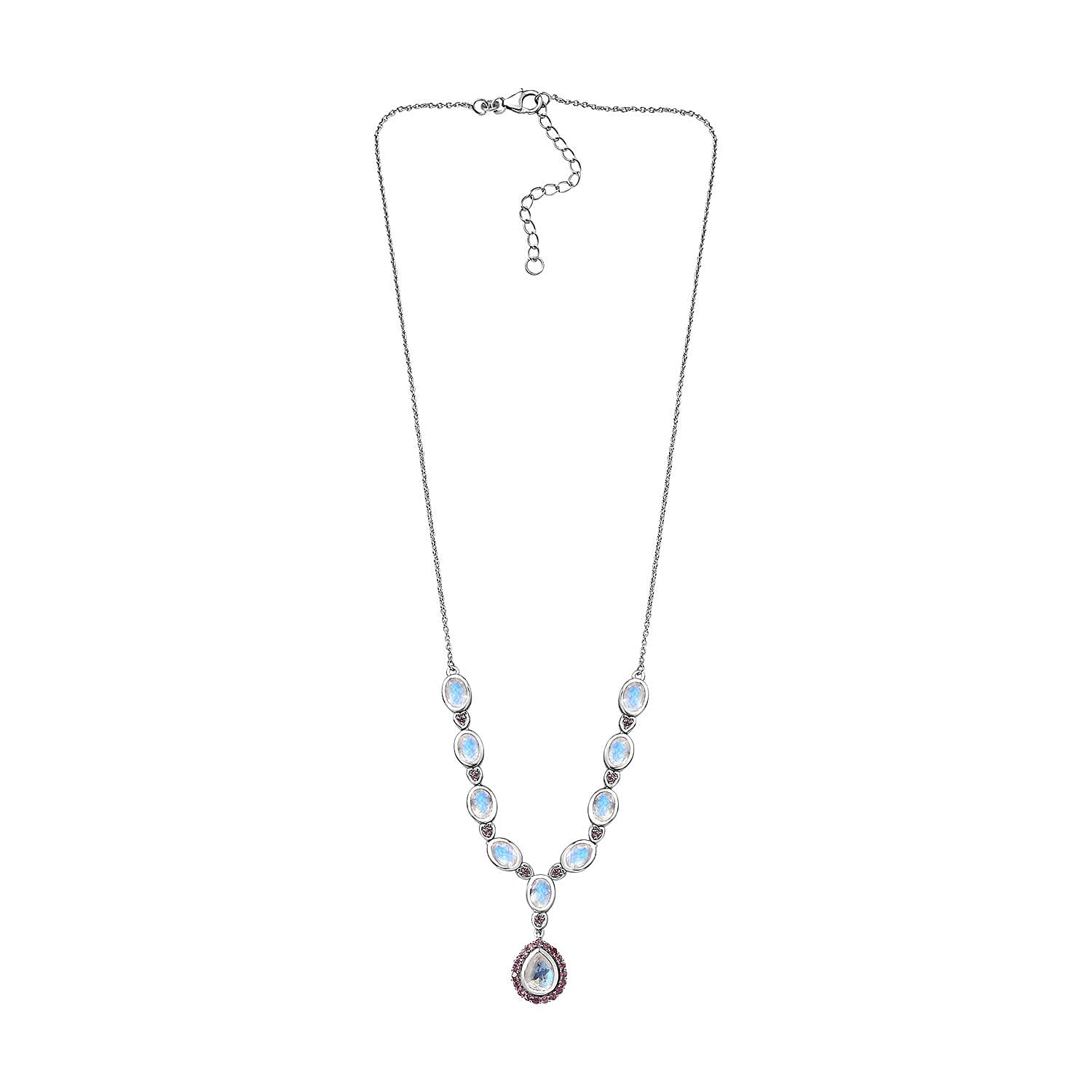 Premium Moon Glow Moonstone and Lotus Garnet Necklace 18-20 Inches in Platinum Over Sterling Silver 8.85 ctw