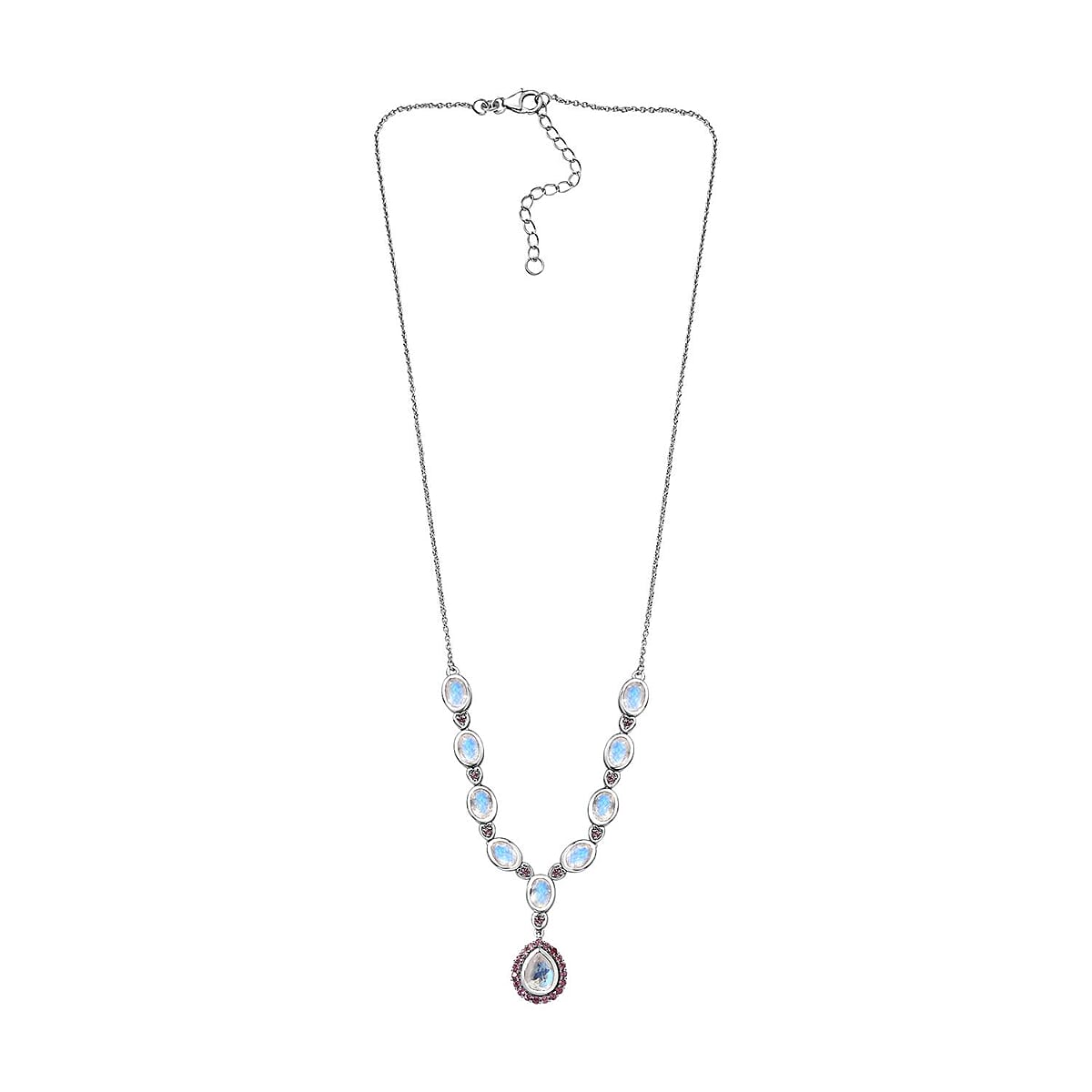 Premium Moon Glow Moonstone and Lotus Garnet Necklace 18-20 Inches in Platinum Over Sterling Silver 8.85 ctw image number 4