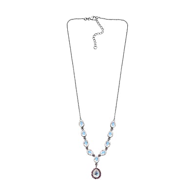 Premium Moon Glow Moonstone and Lotus Garnet Necklace 18-20 Inches in Platinum Over Sterling Silver 8.85 ctw