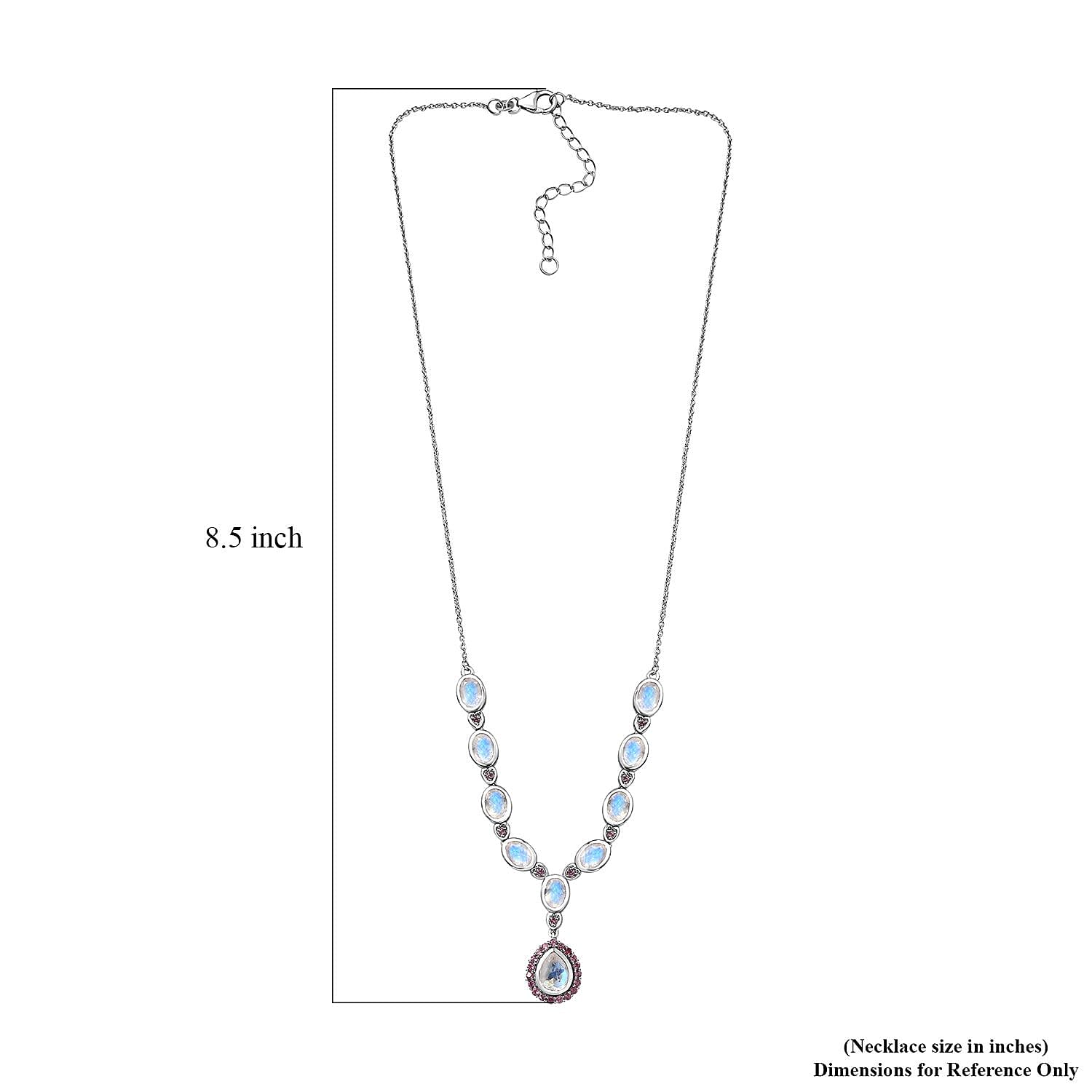 Premium Moon Glow Moonstone and Lotus Garnet Necklace 18-20 Inches in Platinum Over Sterling Silver 8.85 ctw