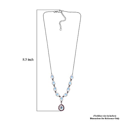 Premium Moon Glow Moonstone and Lotus Garnet Necklace 18-20 Inches in Platinum Over Sterling Silver 8.85 ctw