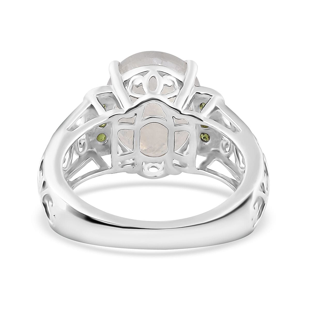 Premium Rainbow Moonstone and Chrome Diopside Ring in Platinum Over Sterling Silver (Size 10.0) 4.60 ctw