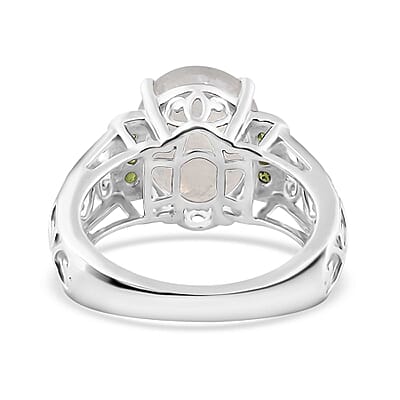 Premium Rainbow Moonstone and Chrome Diopside Ring in Platinum Over Sterling Silver (Size 10.0) 4.60 ctw