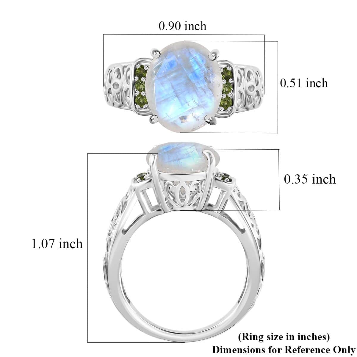 Premium Rainbow Moonstone and Chrome Diopside Ring in Platinum Over Sterling Silver (Size 10.0) 4.60 ctw image number 6