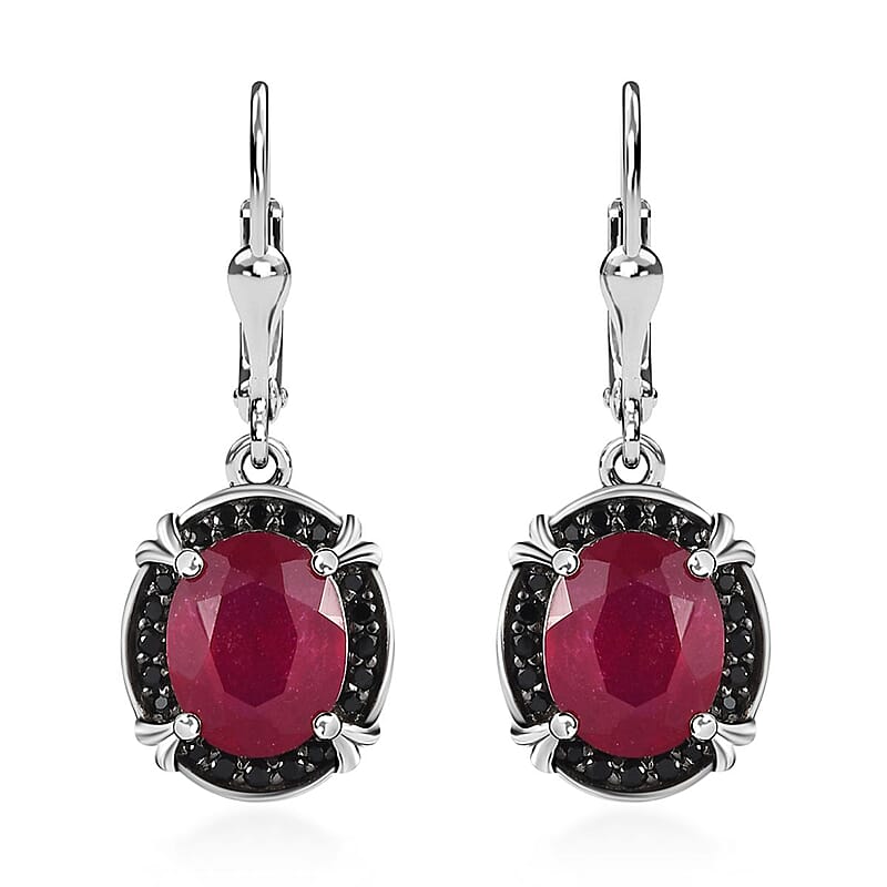 Niassa Ruby (FF) and Thai Black Spinel Lever Back Earrings in Platinum Over Sterling Silver 8.35 ctw