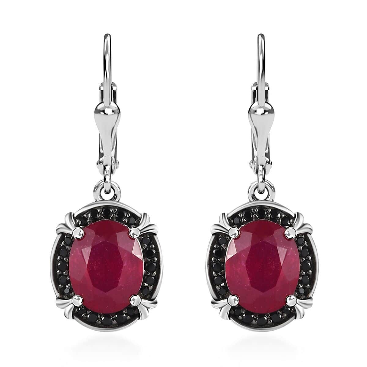 Niassa Ruby (FF) and Thai Black Spinel Lever Back Earrings in Platinum Over Sterling Silver 8.35 ctw image number 0