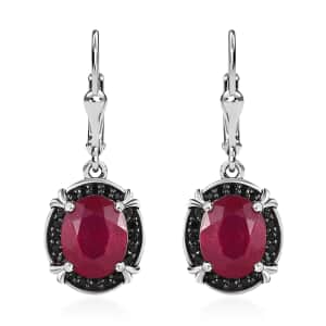 Niassa Ruby (FF) and Thai Black Spinel Lever Back Earrings in Platinum Over Sterling Silver 8.35 ctw