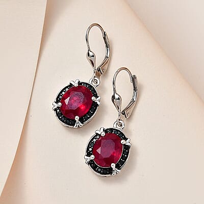 Niassa Ruby (FF) and Thai Black Spinel Lever Back Earrings in Platinum Over Sterling Silver 8.35 ctw