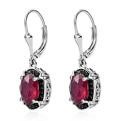 Niassa Ruby (FF) and Thai Black Spinel Lever Back Earrings in Platinum Over Sterling Silver 8.35 ctw