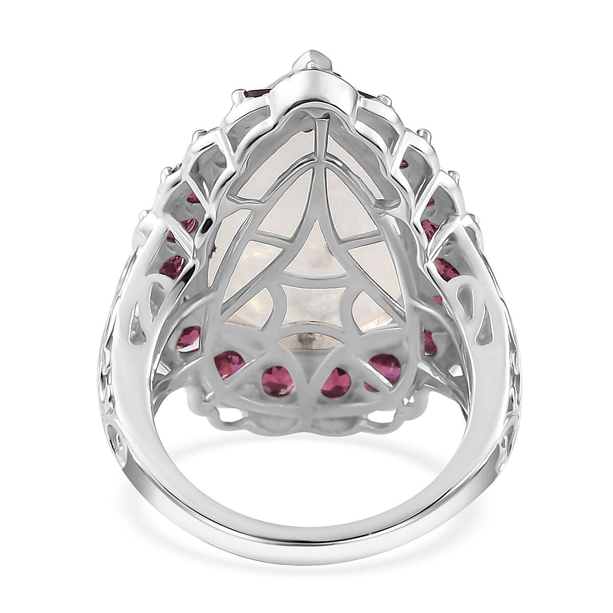 Premium Rainbow Moonstone and Orissa Rhodolite Garnet 15.90 ctw Ring in Platinum Over Sterling Silver (Size 10.0)
