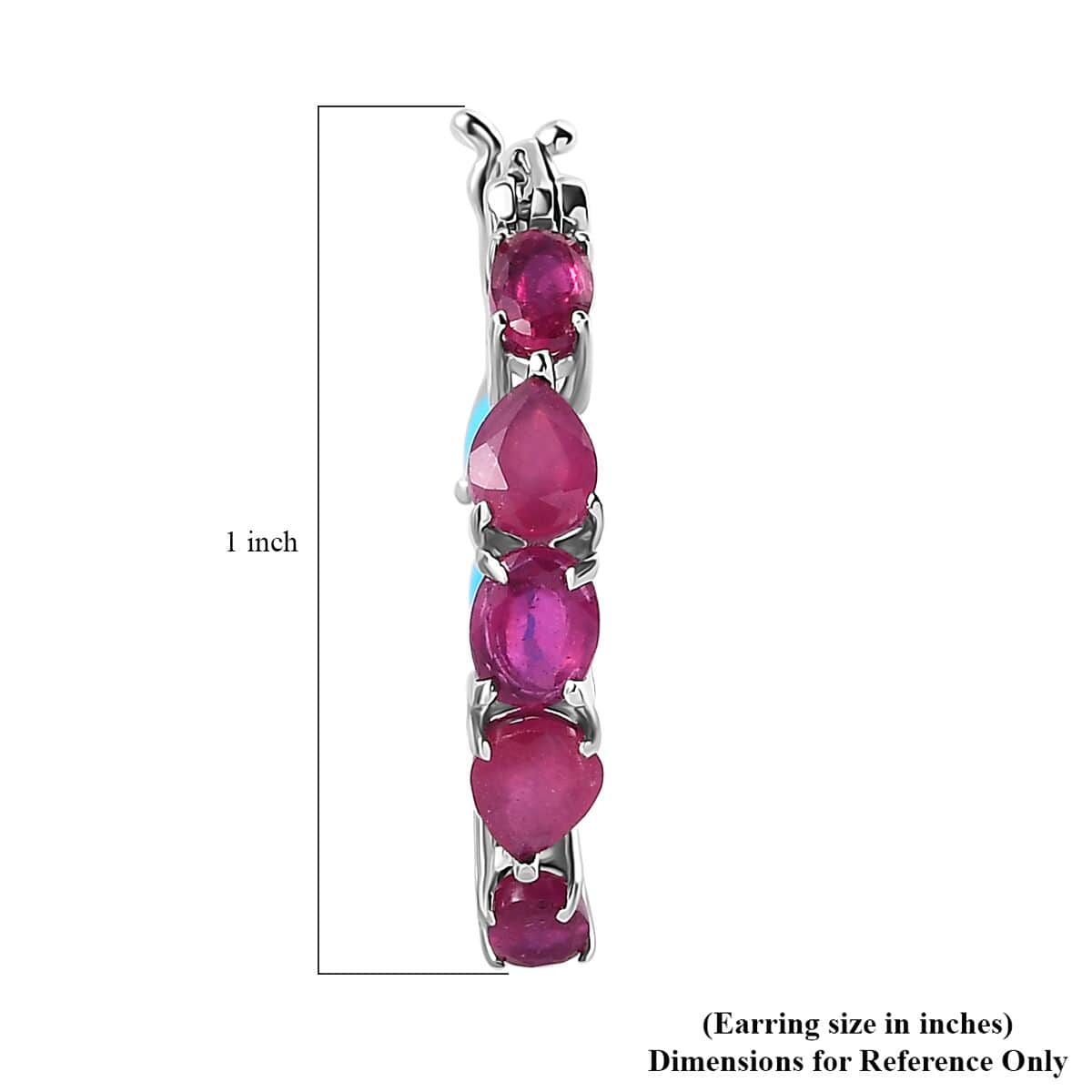 Niassa Ruby (FF) and Sleeping Beauty Turquoise Inside Out Hoop Earrings in Platinum Over Sterling Silver 5.90 ctw image number 4