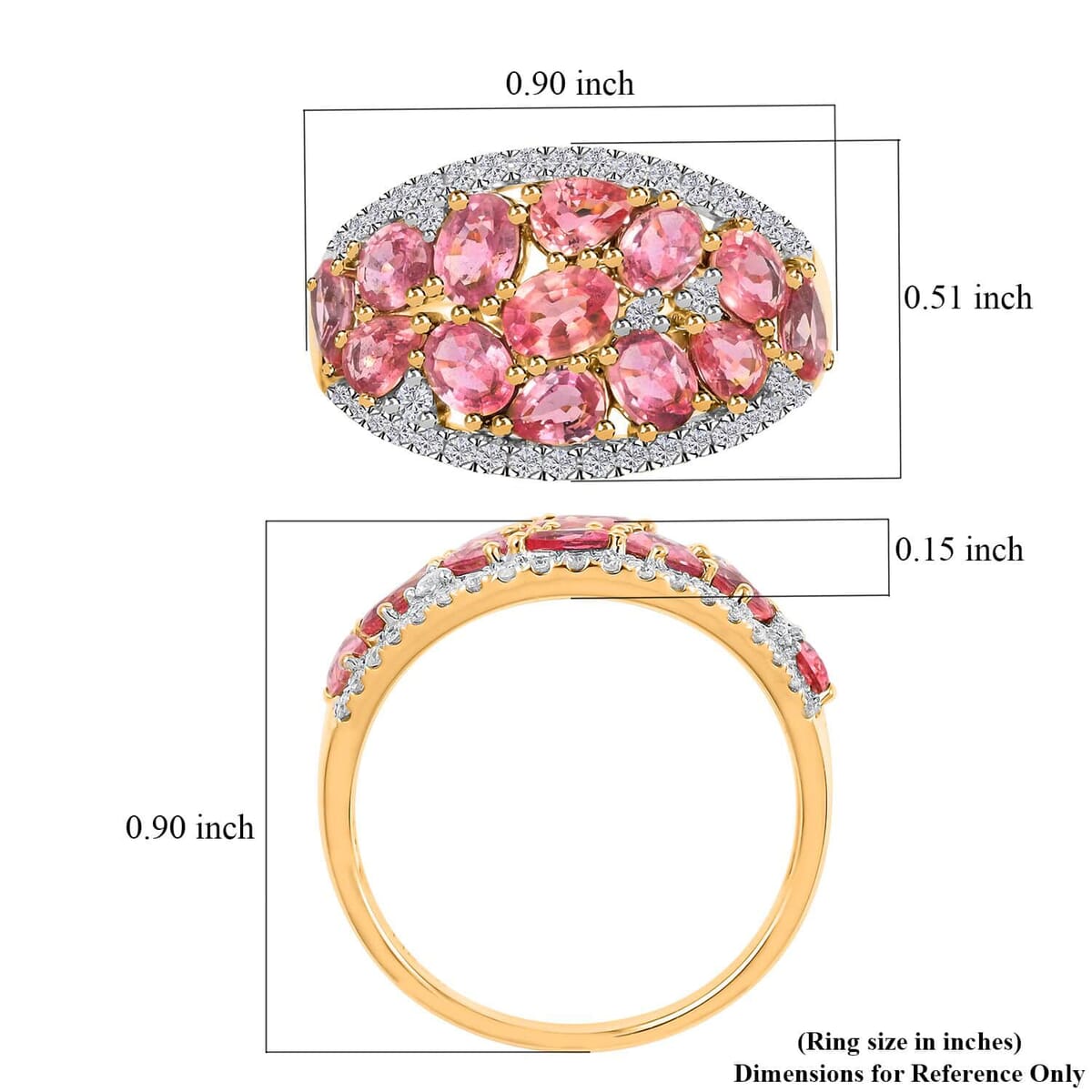 Modani 14K Yellow Gold Beryllium Treated Padparadscha Sapphire and Diamond Ring (Size 8.5) 2.65 ctw image number 4