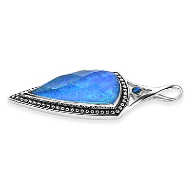 Sajen Silver Blue Low Dom Quartz Doublet Opal and Swiss Blue Topaz Pendant in Platinum Over Sterling Silver 8.00 ctw