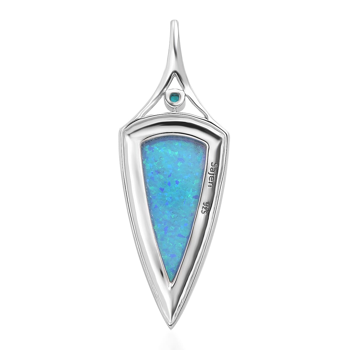 Sajen Silver Blue Low Dom Quartz Doublet Opal and Swiss Blue Topaz Pendant in Platinum Over Sterling Silver 8.00 ctw image number 4