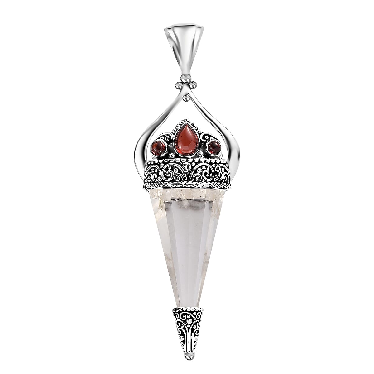 Sajen Silver Natural Crystal Pencil and Mozambique Garnet Pendant without Chain in Platinum Over Sterling Silver 32.65 ctw image number 0