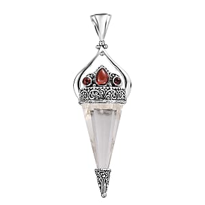 Sajen Silver Natural Crystal Pencil and Mozambique Garnet Pendant without Chain in Platinum Over Sterling Silver 32.65 ctw
