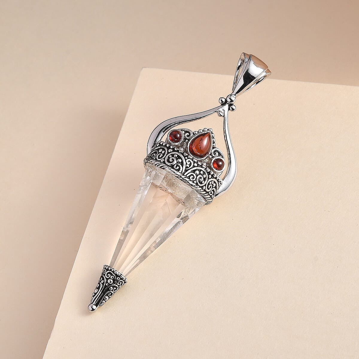 Sajen Silver Natural Crystal Pencil and Mozambique Garnet Pendant without Chain in Platinum Over Sterling Silver 32.65 ctw image number 1