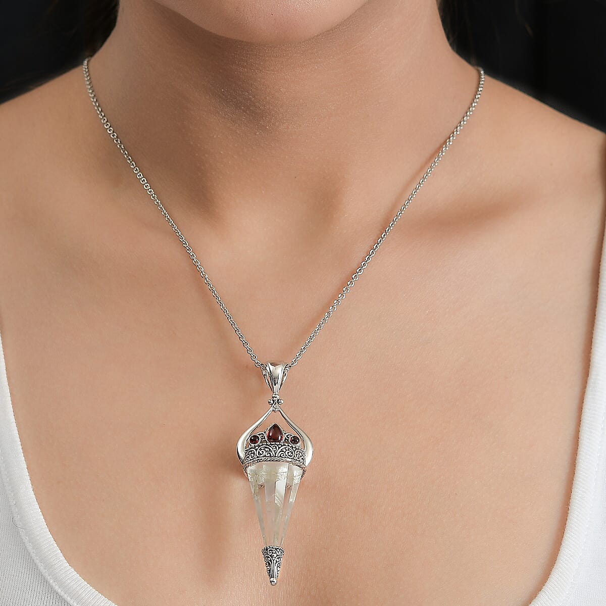 Sajen Silver Natural Crystal Pencil and Mozambique Garnet Pendant without Chain in Platinum Over Sterling Silver 32.65 ctw image number 2