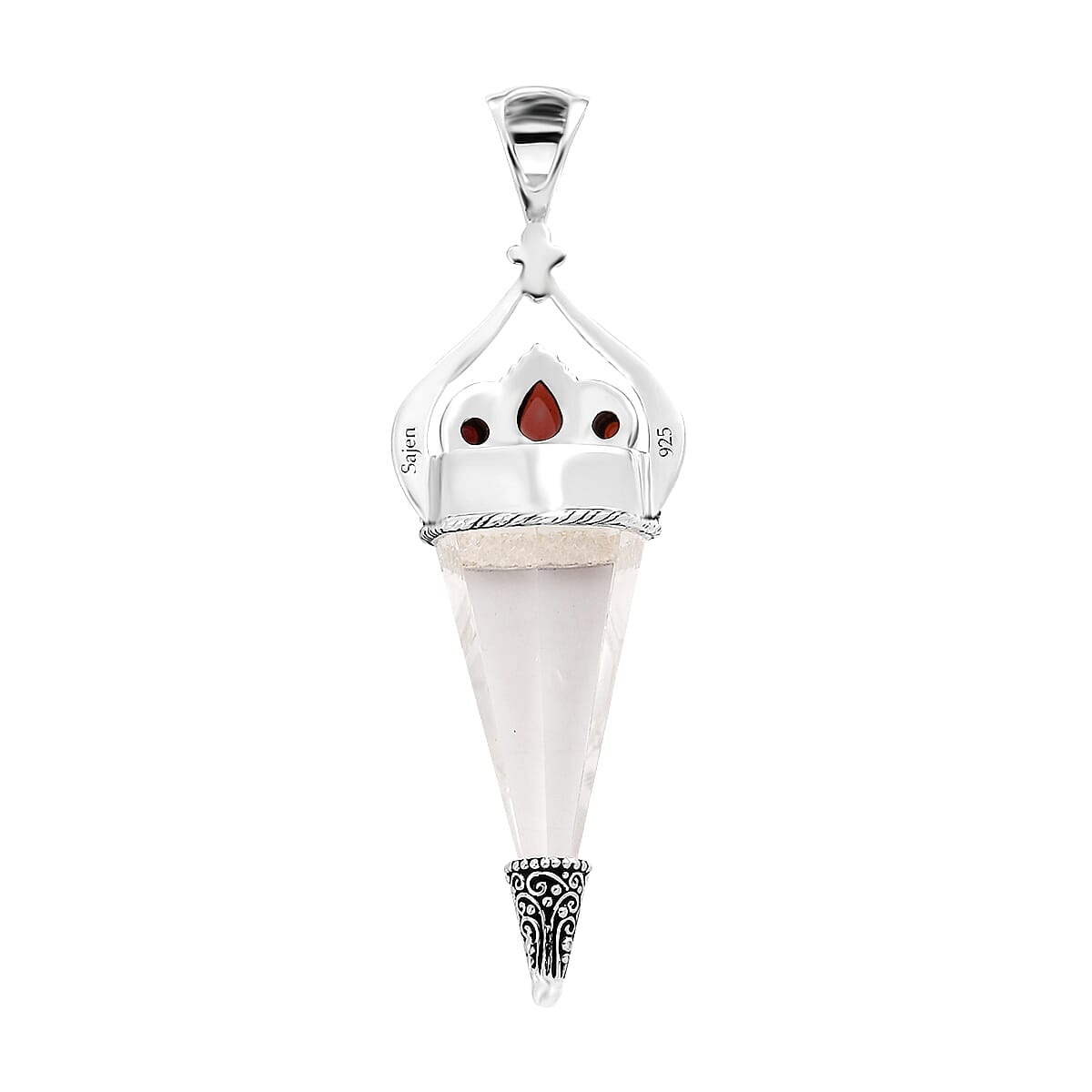Sajen Silver Natural Crystal Pencil and Mozambique Garnet Pendant without Chain in Platinum Over Sterling Silver 32.65 ctw