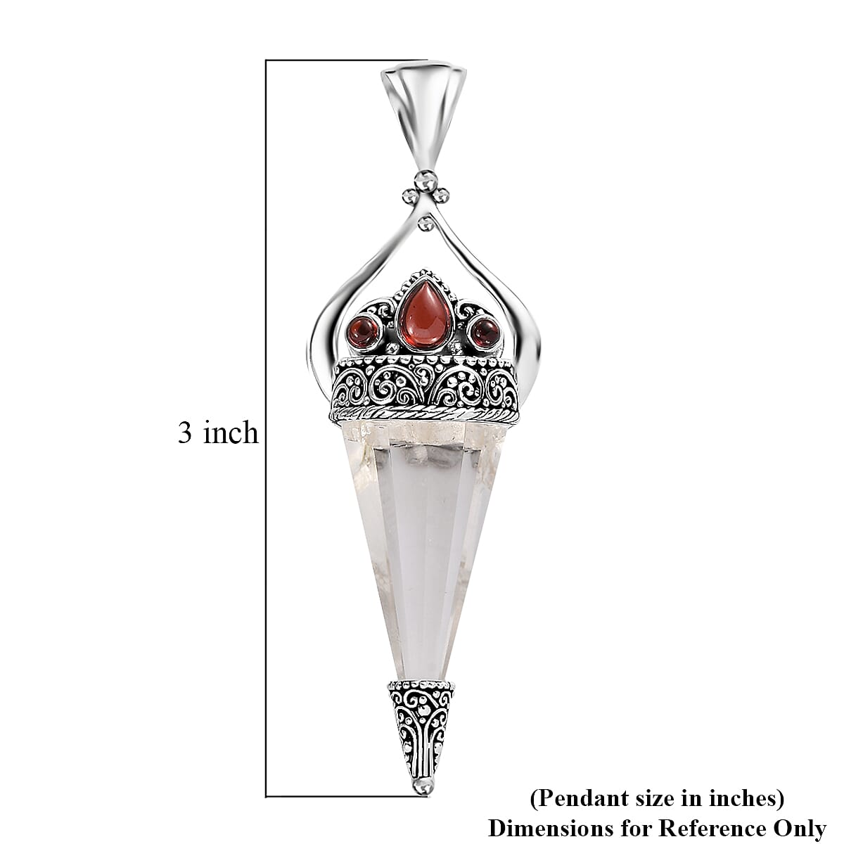 Sajen Silver Natural Crystal Pencil and Mozambique Garnet Pendant without Chain in Platinum Over Sterling Silver 32.65 ctw