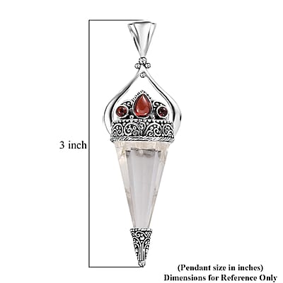 Sajen Silver Natural Crystal Pencil and Mozambique Garnet Pendant without Chain in Platinum Over Sterling Silver 32.65 ctw
