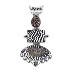 Sajen Silver Window Drusy Astral Zebra and Multi Gemstone Pendant in Platinum Over Sterling Silver 42.70 ctw