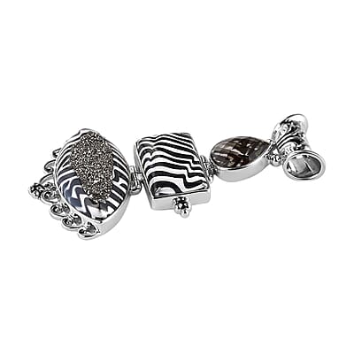 Sajen Silver Window Drusy Astral Zebra and Multi Gemstone Pendant in Platinum Over Sterling Silver 42.70 ctw