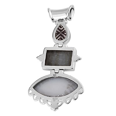 Sajen Silver Window Drusy Astral Zebra and Multi Gemstone Pendant in Platinum Over Sterling Silver 42.70 ctw