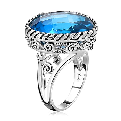 Sajen Silver Celestial Blue Doublet Quartz Heart Ring in Platinum Over Sterling Silver (Size 10.0) 22.65 ctw