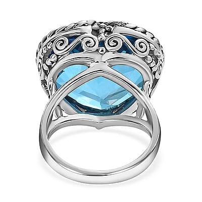 Sajen Silver Celestial Blue Doublet Quartz Heart Ring in Platinum Over Sterling Silver (Size 10.0) 22.65 ctw