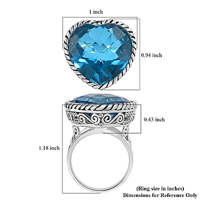 Sajen Silver Celestial Blue Doublet Quartz Heart Ring in Platinum Over Sterling Silver (Size 10.0) 22.65 ctw
