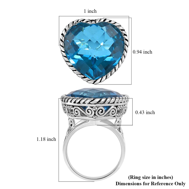 Sajen Silver Celestial Blue Doublet Quartz Heart Ring in Platinum Over Sterling Silver (Size 10.0) 22.65 ctw